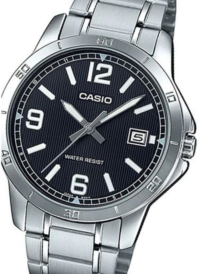 كاسيو Analog Men’s Watch MTP‑V004D‑1B2UDF, 47  mm Black Dial, Silver Stainless Steel Bracelet, 30 m WR - Image 3